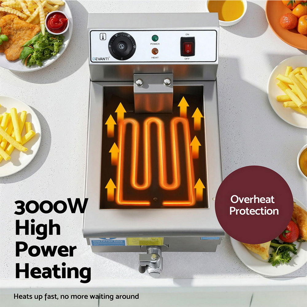 Devanti 3000W Electric Deep Fryer 10L Stainless Steel Fryer w/ Basket & Lid