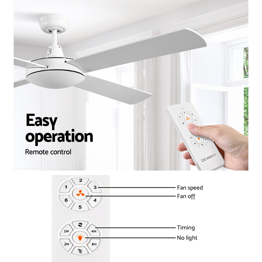 Devanti 52'' Ceiling Fan DC Motor 4 Blades w/Remote - White