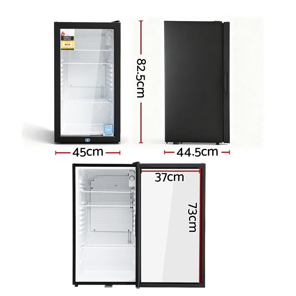 Devanti 78L Bar Fridge Glass Door Mini Fridge Countertop Cooler Black