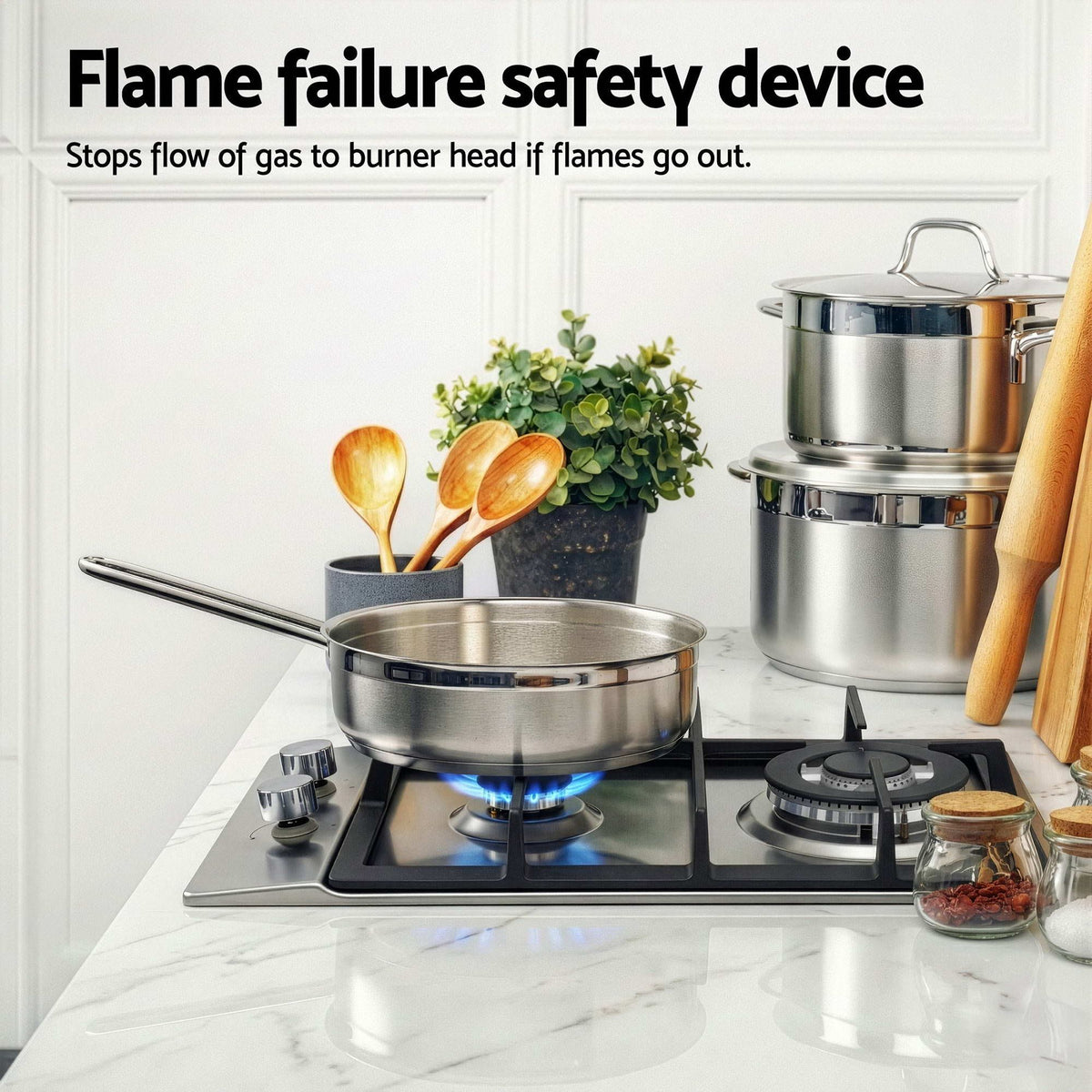 Devanti Gas Cooktop 30cm 2 Burner Silver