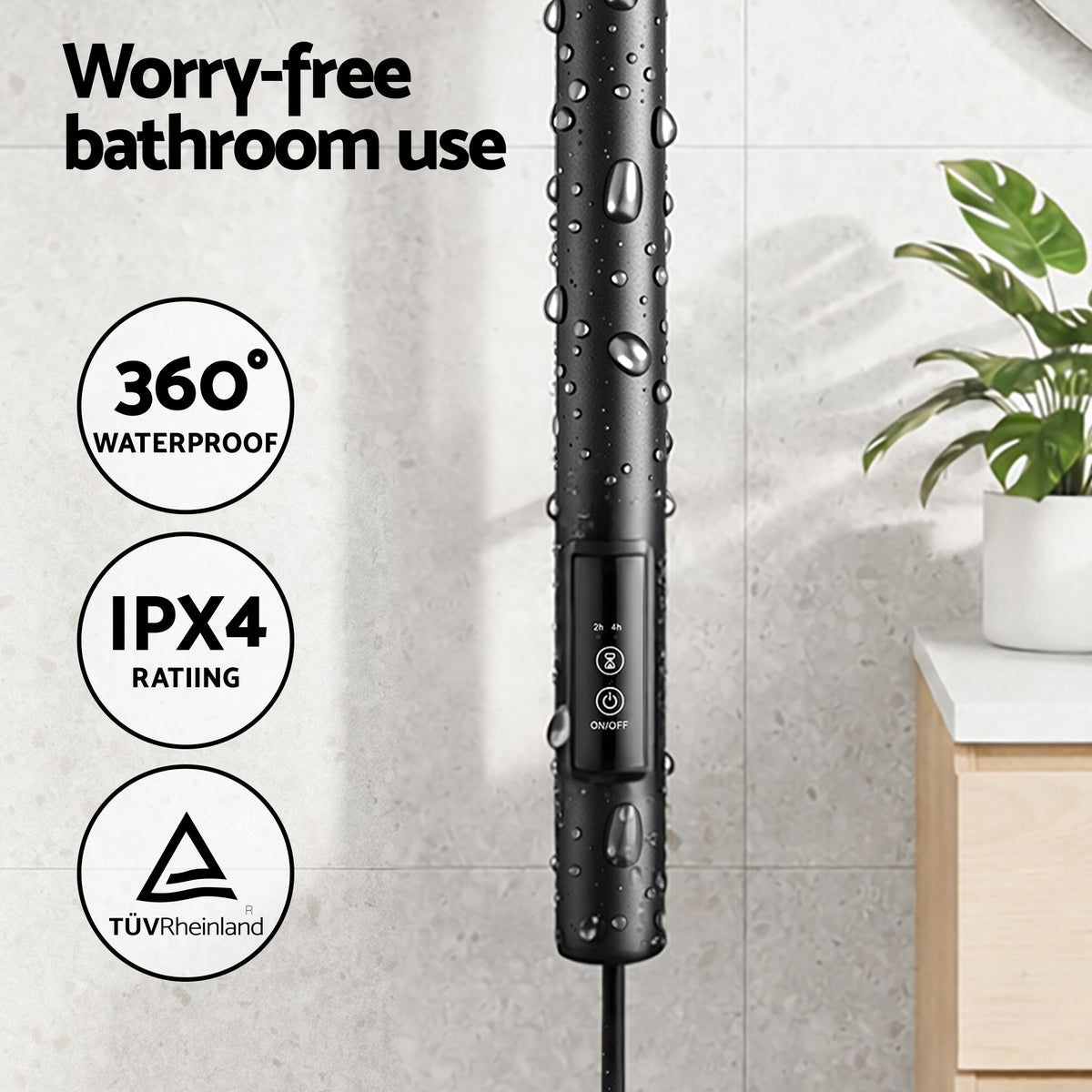 Devanti Heated Towel Rail with Timer Vertical Electric Heater Warmer Rack Black