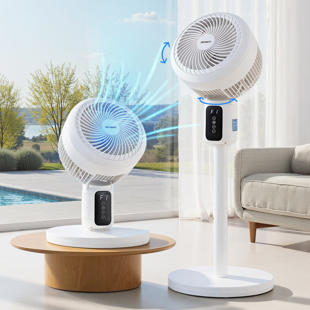 Devanti Pedestal Fan W/ Remote 3 Speed 12H Timer Height Adjustable Cooling Fan