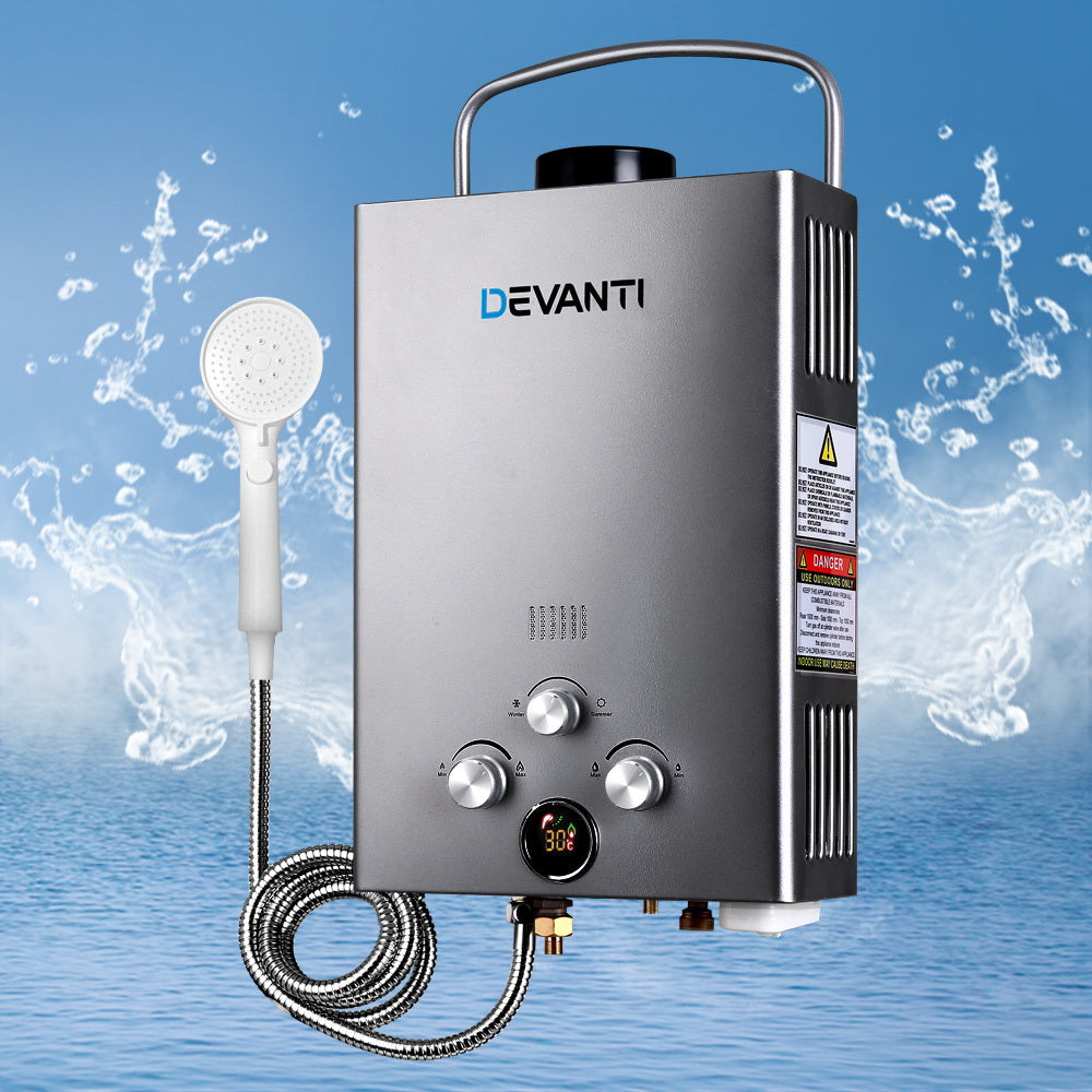Devanti Portable Gas Water Heater LPG System Grey