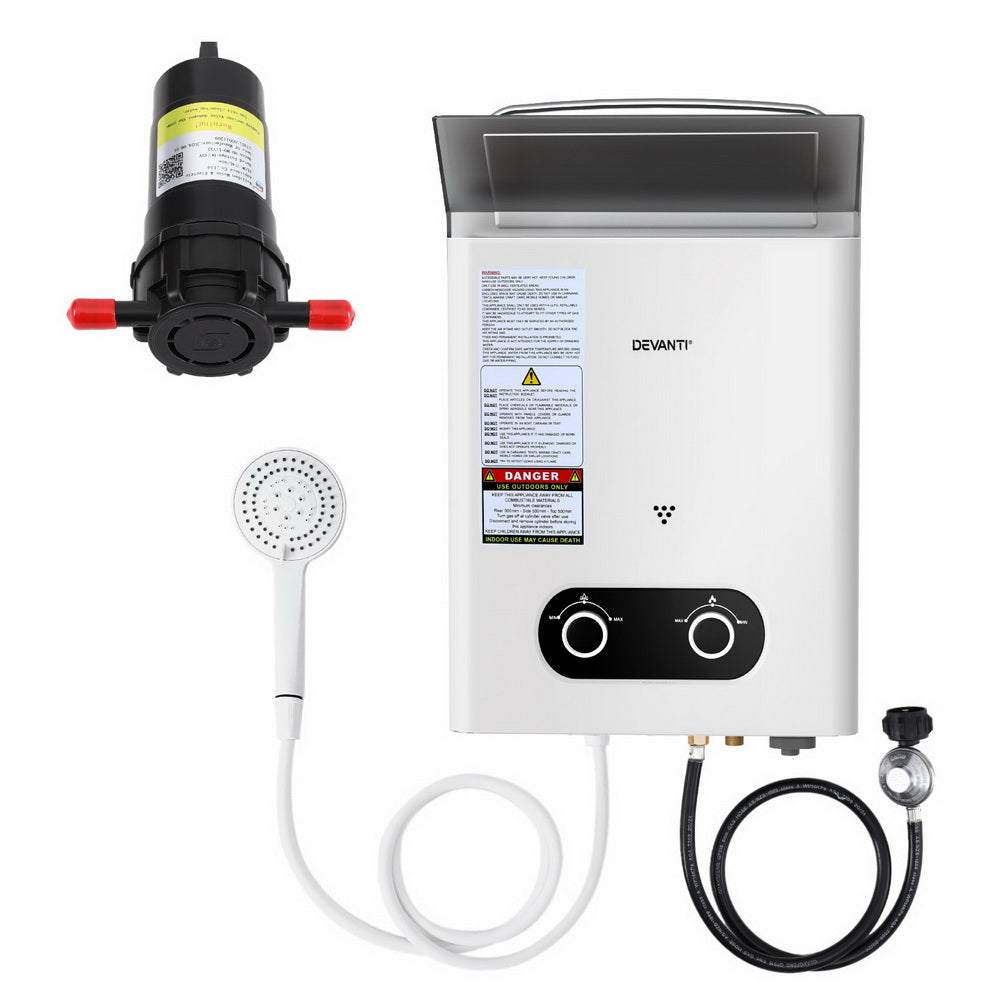 Devanti Portable Gas Water Heater LPG-powered System White With Pump
