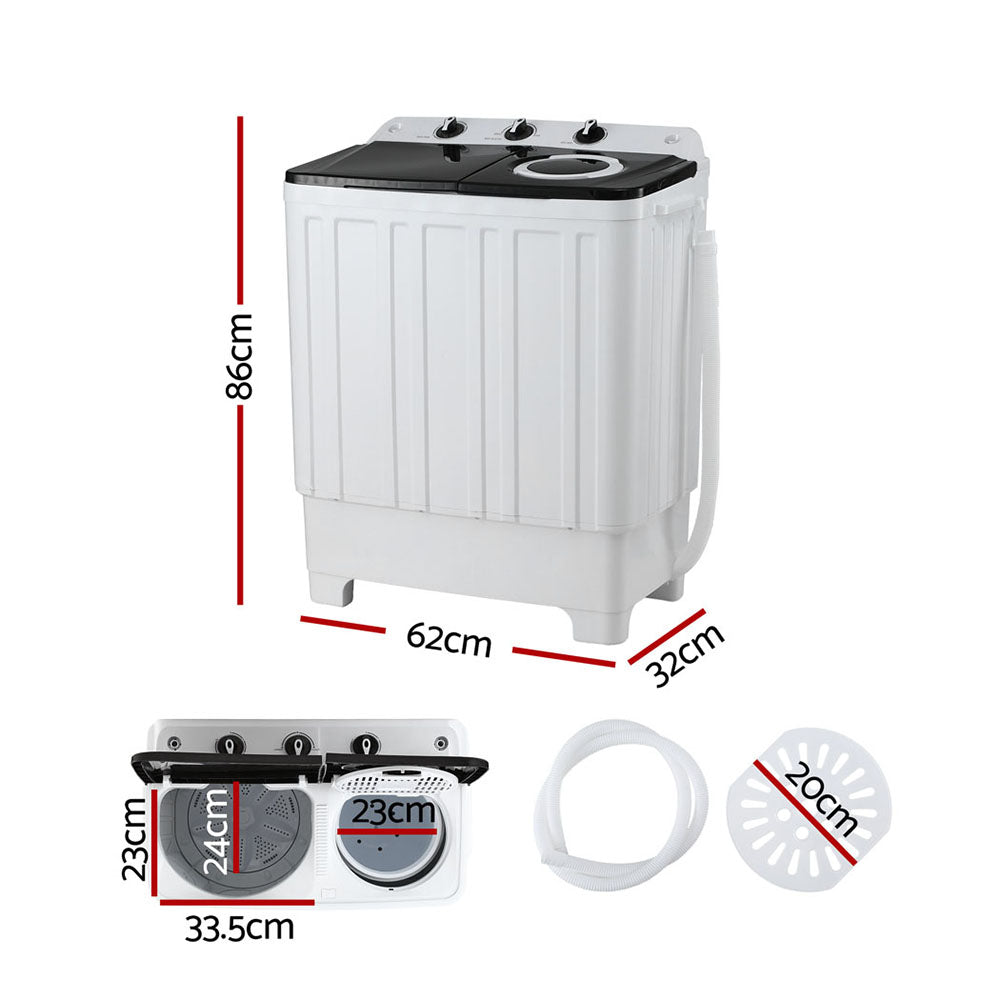 Devanti Portable Washing Machine Twin Tub 7KG White