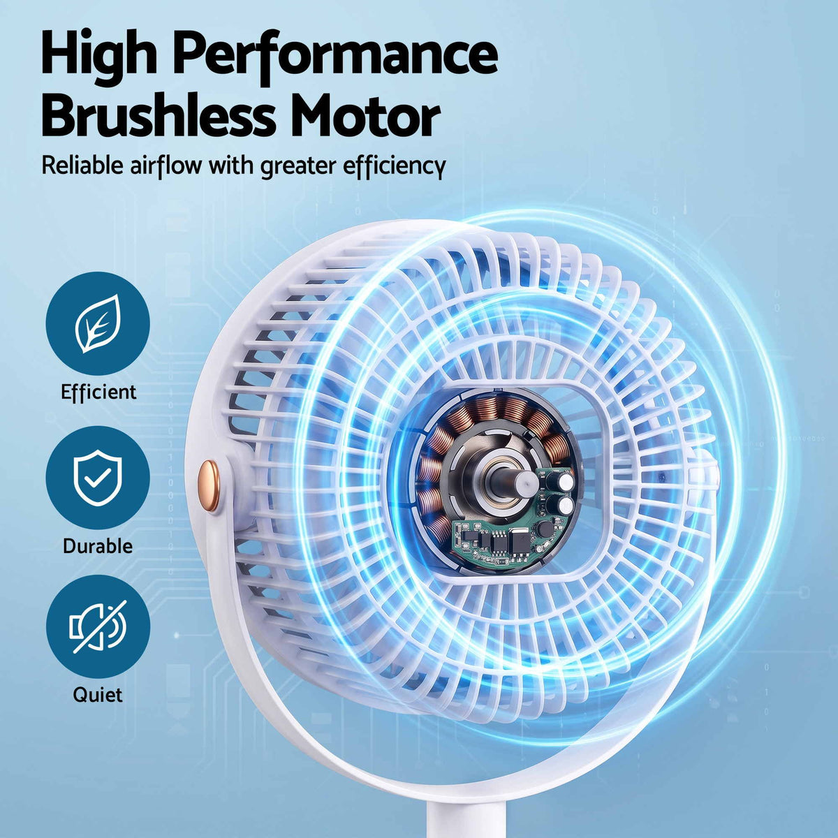 Devanti Rechargeable Pedestal Fan, 4000mAh Battery 5 Speed 4 Height, White