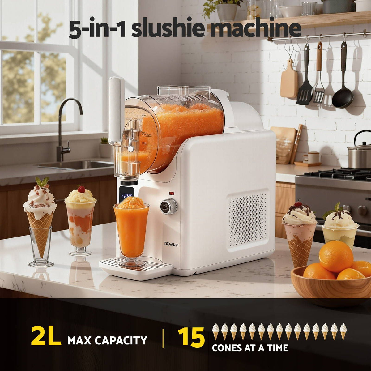 Devanti Slushie Machine Ice Cream Maker 2L White