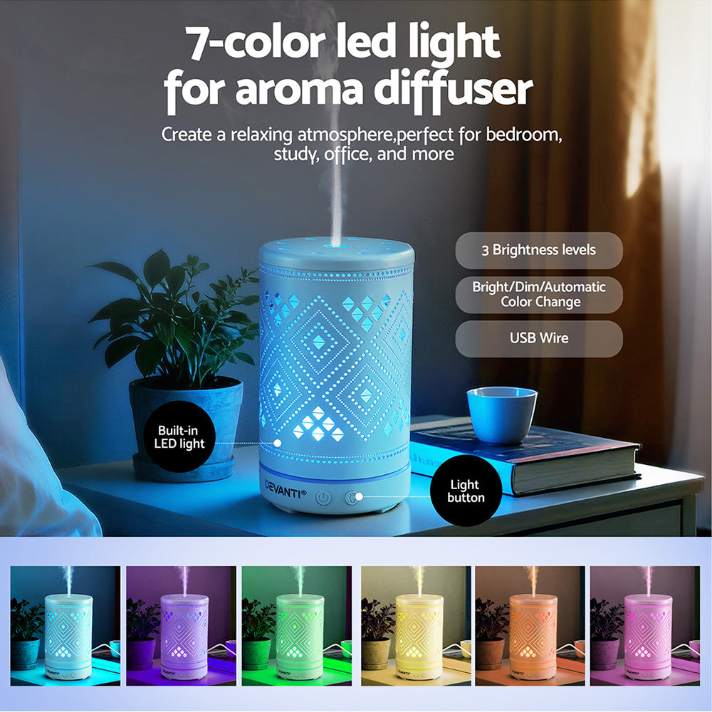 Devanti Ultrasonic Aroma Diffuser Aromatherapy 100ml LED Lights Iron Humidifier Forest