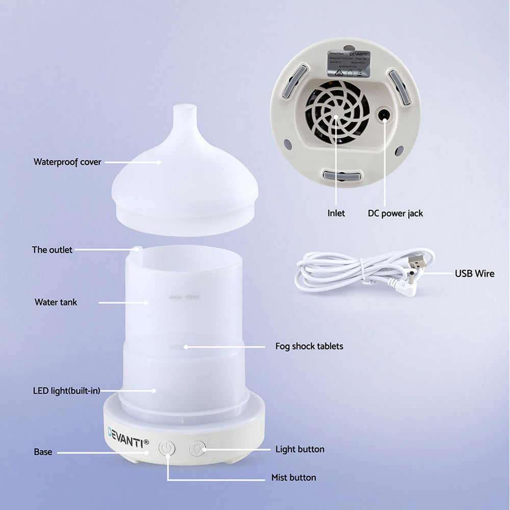 Devanti Ultrasonic Aroma Diffuser Aromatherapy 100ml LED Lights Iron Humidifier Forest