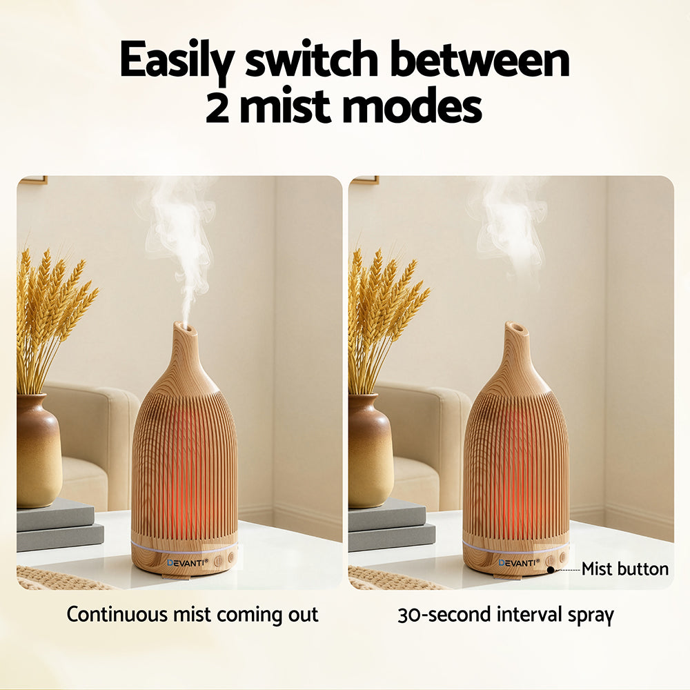 Devanti Ultrasonic Aroma Diffuser Aromatherapy 200ml LED Lights Iron Humidifier Forest Light wood grain