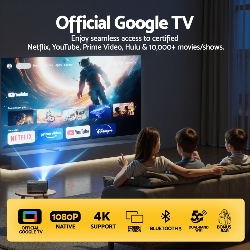 Devanti Video Project 4K 1080P Official Google TV 5G Wifi Home Cinema