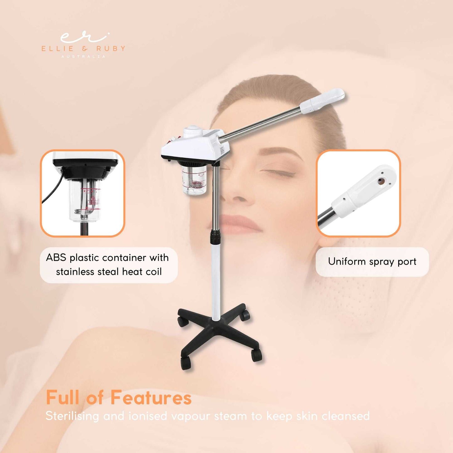 Ellie & Ruby Facial Steamer Professional Ozone Face Sauna Deep Skin Cleansing