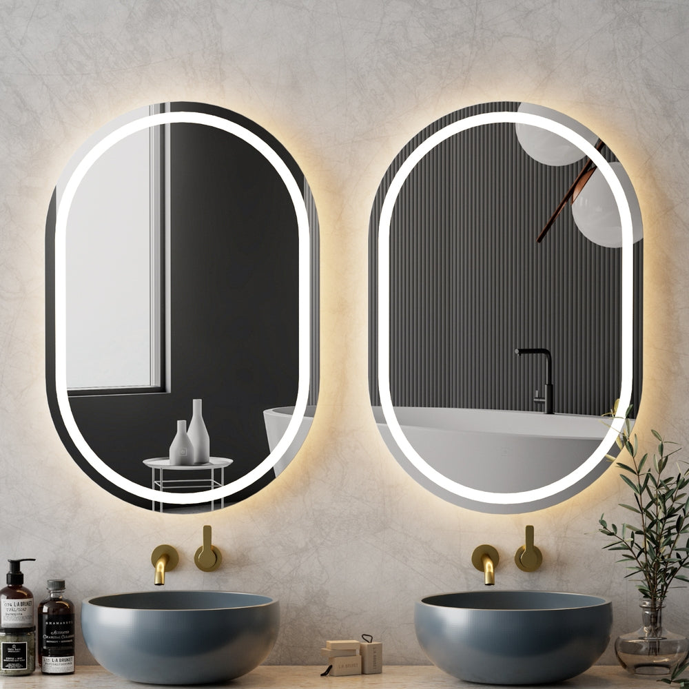 Embellir 2 LED Wall Mirror With Light 50X75CM Bathroom Decor Oval Mirrors Vanity