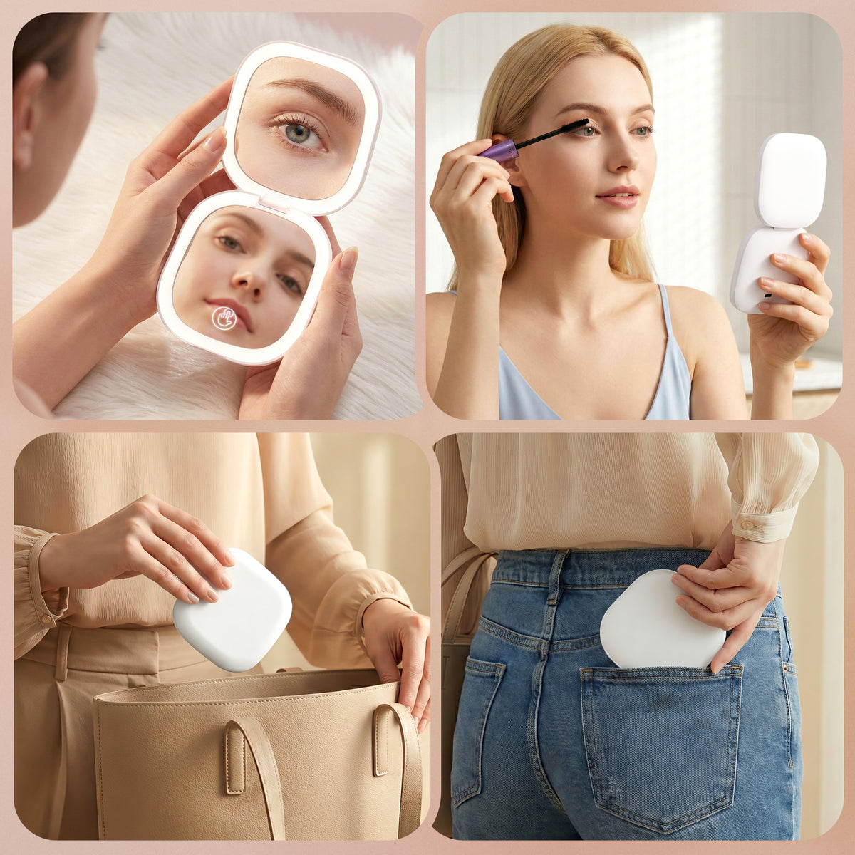 Embellir LED Compact Mirror Lighted Travel Makeup Mirror Pocket-Sized 1x 10x Magnification Square White