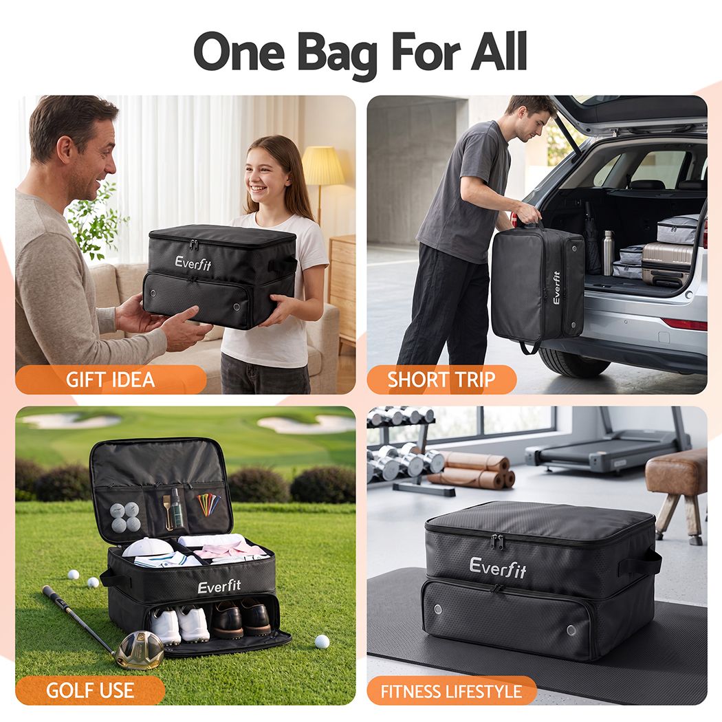 Everfit 2-Tier Car Boot Organiser Storage Bag Trunk Organiser with Ventilated Compartment Black
