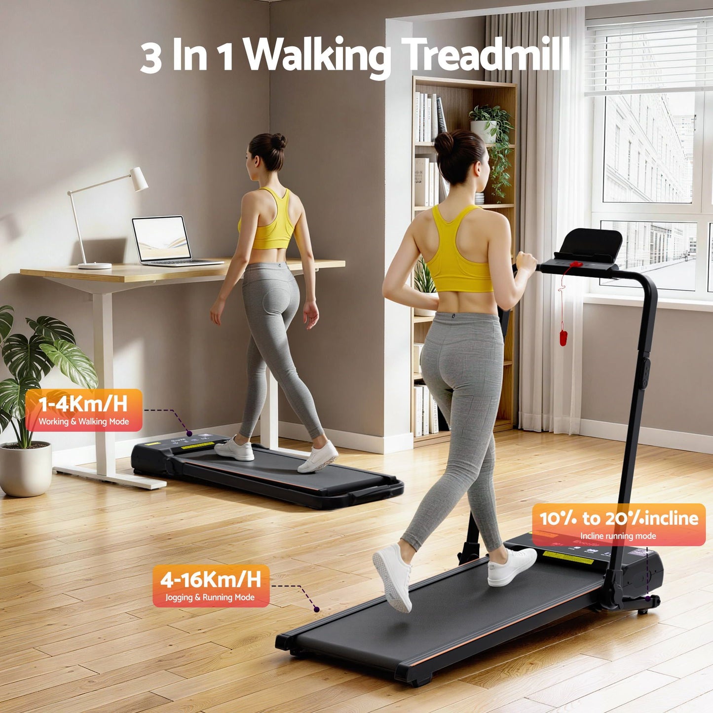 Everfit 3 in 1 Walking Pad Treadmill 20% Auto Incline Under Desk Foldable Treadmills for Home With 40cm Wide Belt