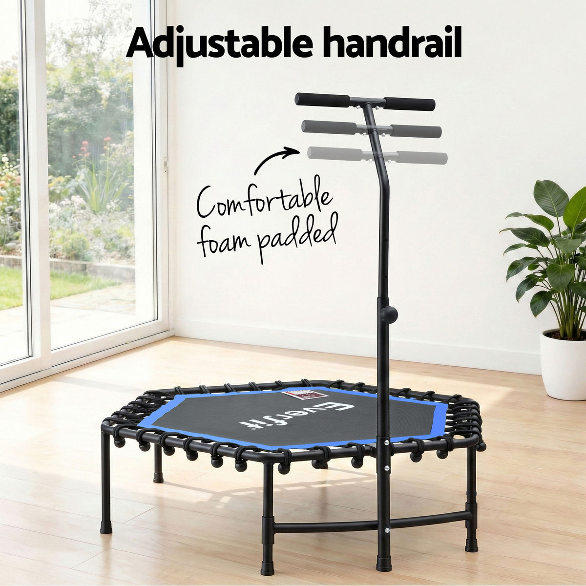 Everfit 48inch Hexagon Fitness Trampoline Rebounder Adjustable Handrail Blue