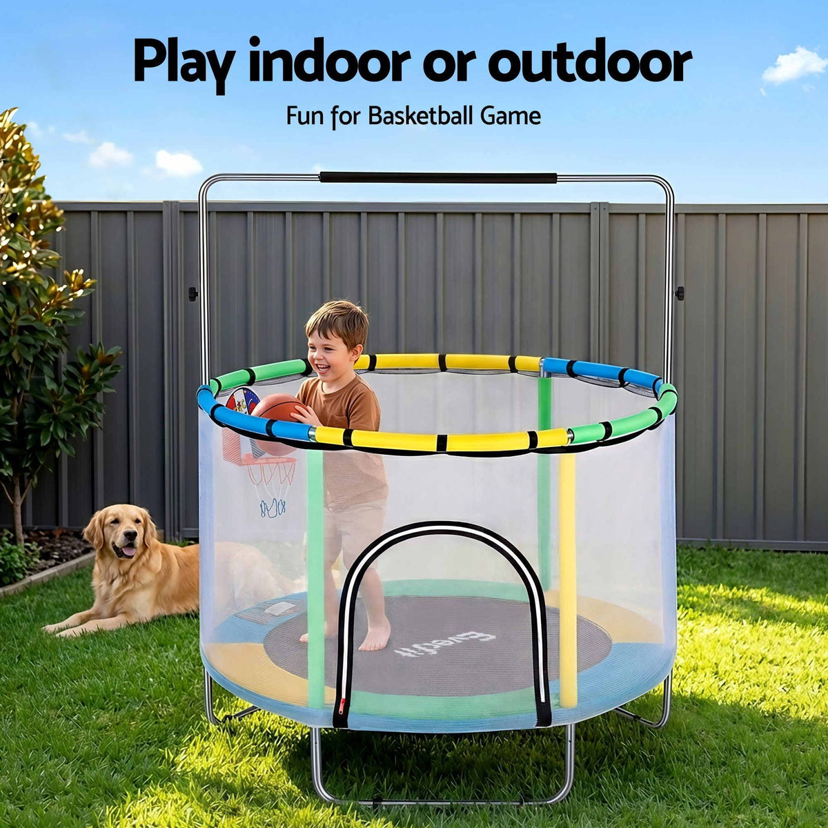 Everfit 55inch Trampoline Kids Rebounder with Basketball Set Sandbag Boxing Game
