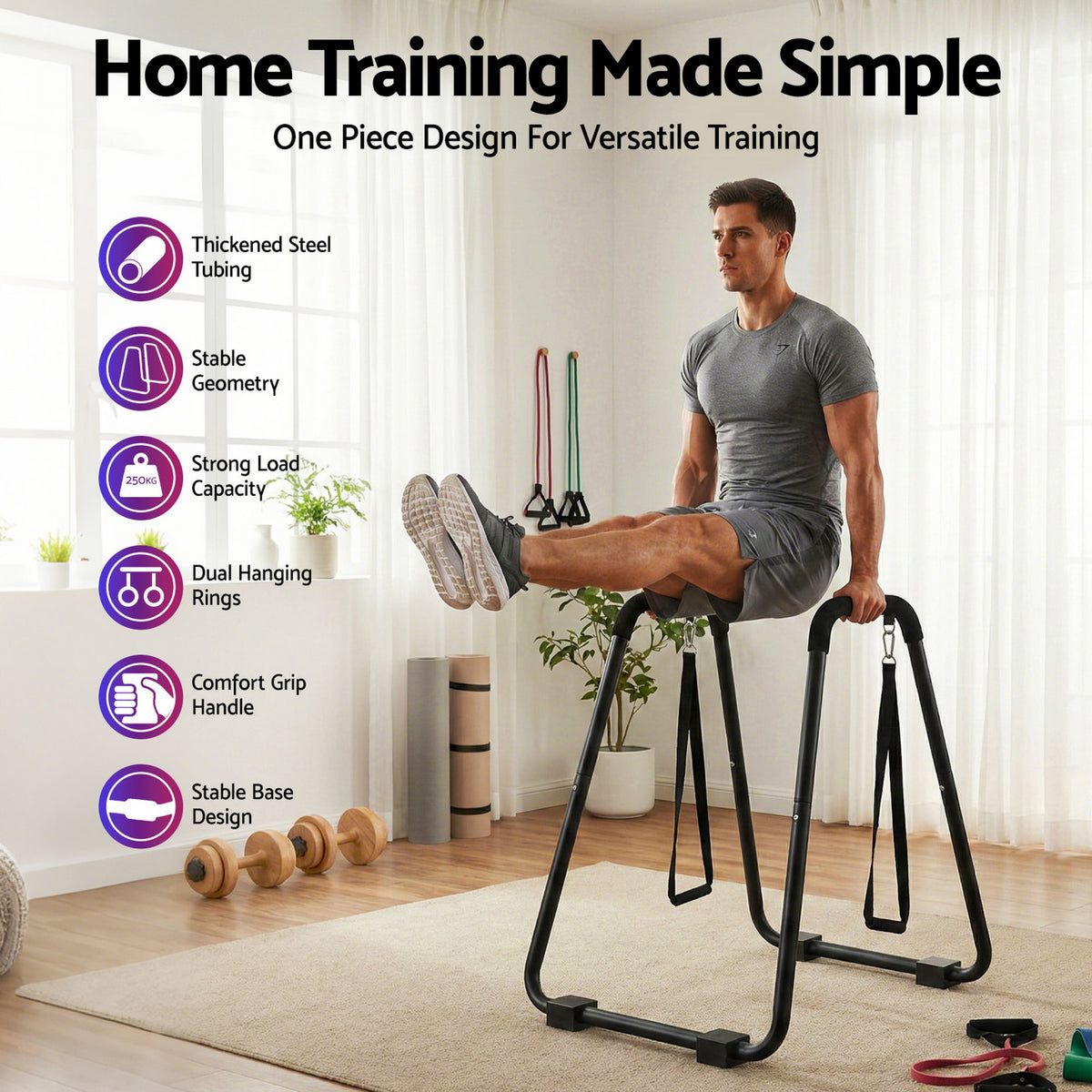 Everfit Dip Station Parallel Bars Heavy Duty Home Gym Stand Calisthenics Black