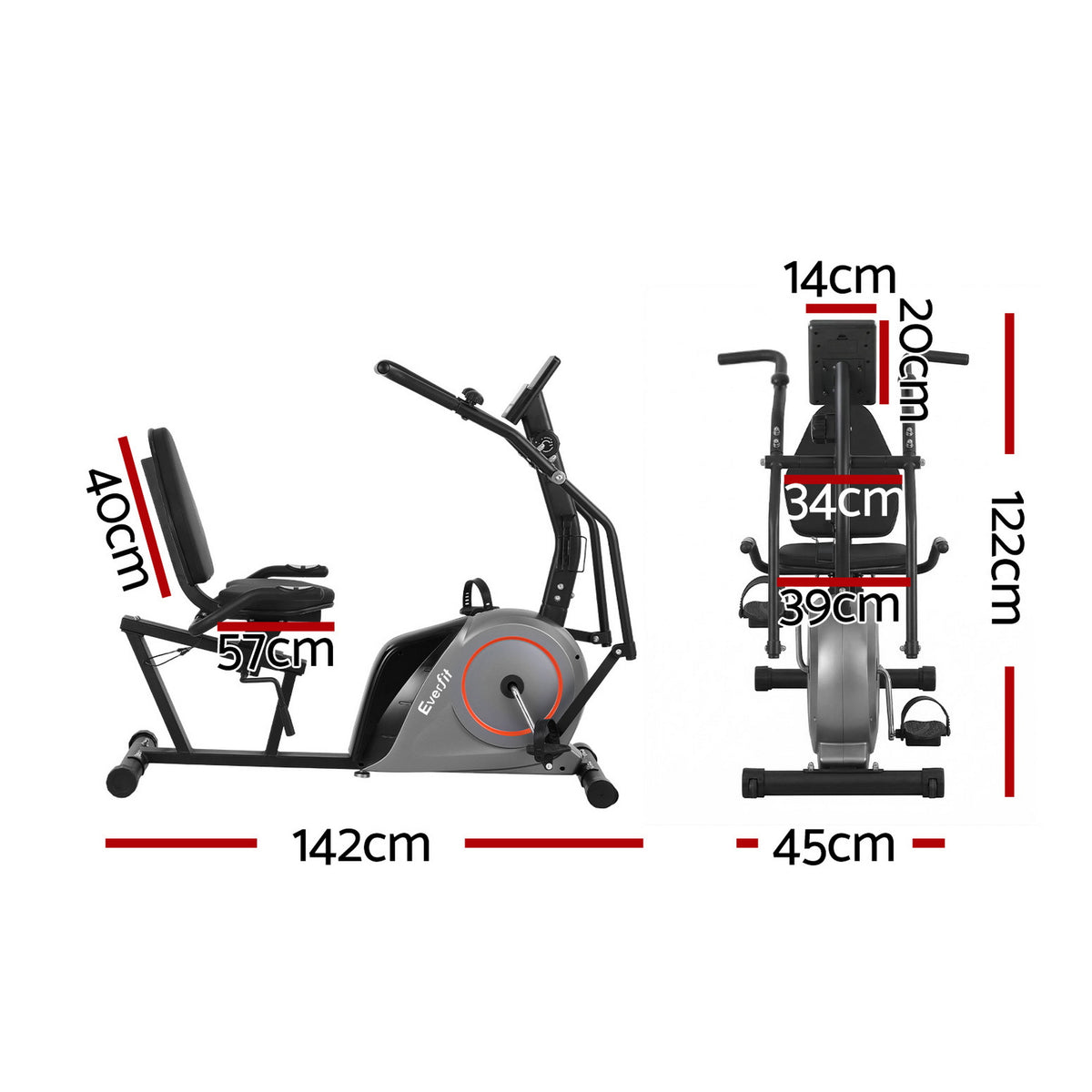 Everfit Exercise Bike Recumbent Cycling Magnetic Bluetooth App Connect Home Gym