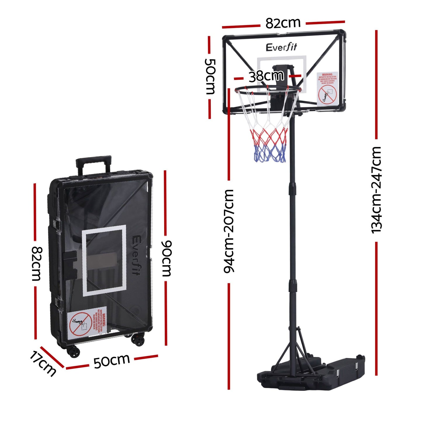 Everfit Foldable Portable Basketball Hoop System Adjustable Full Stand 2.07m