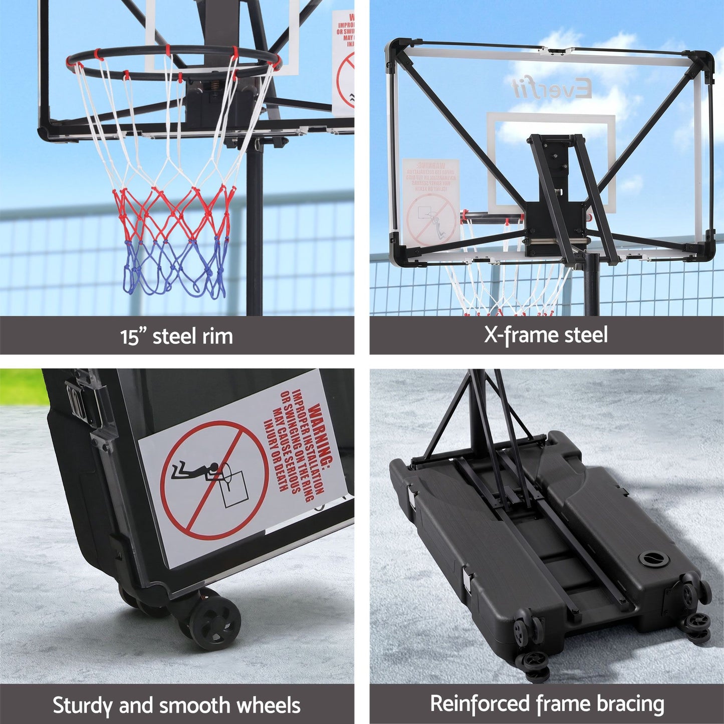 Everfit Foldable Portable Basketball Hoop System Adjustable Full Stand 2.07m
