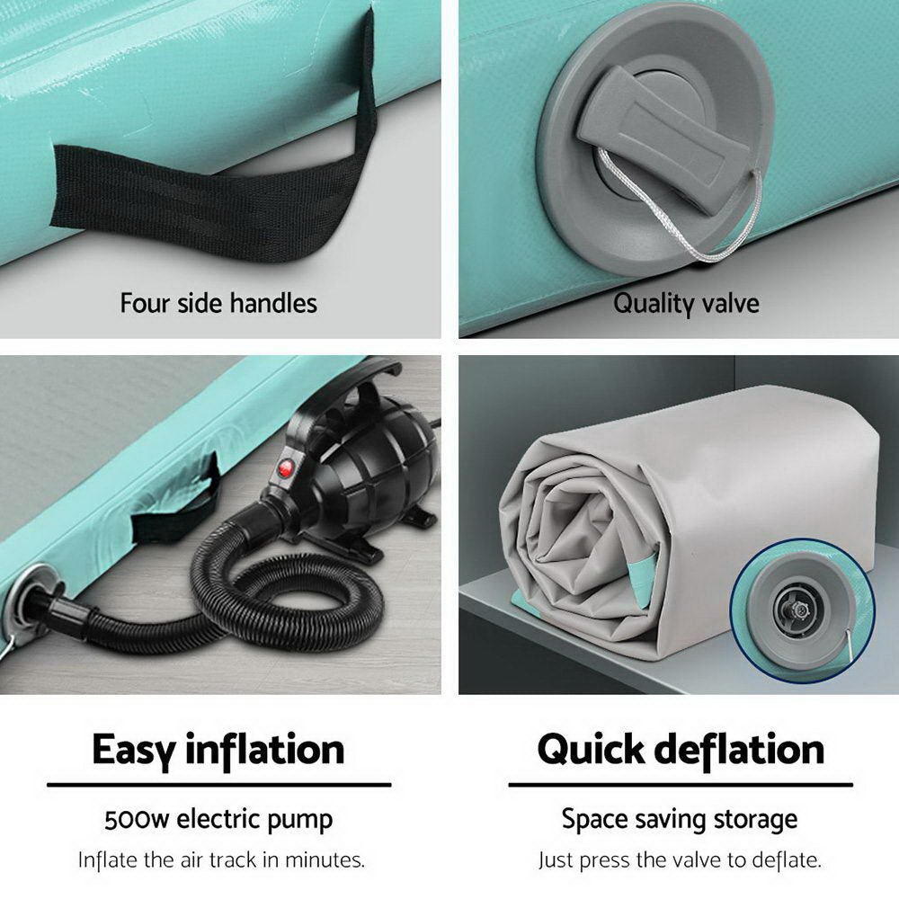 Everfit GoFun 4X1M Inflatable Air Track Mat with Pump Tumbling Gymnastics Green