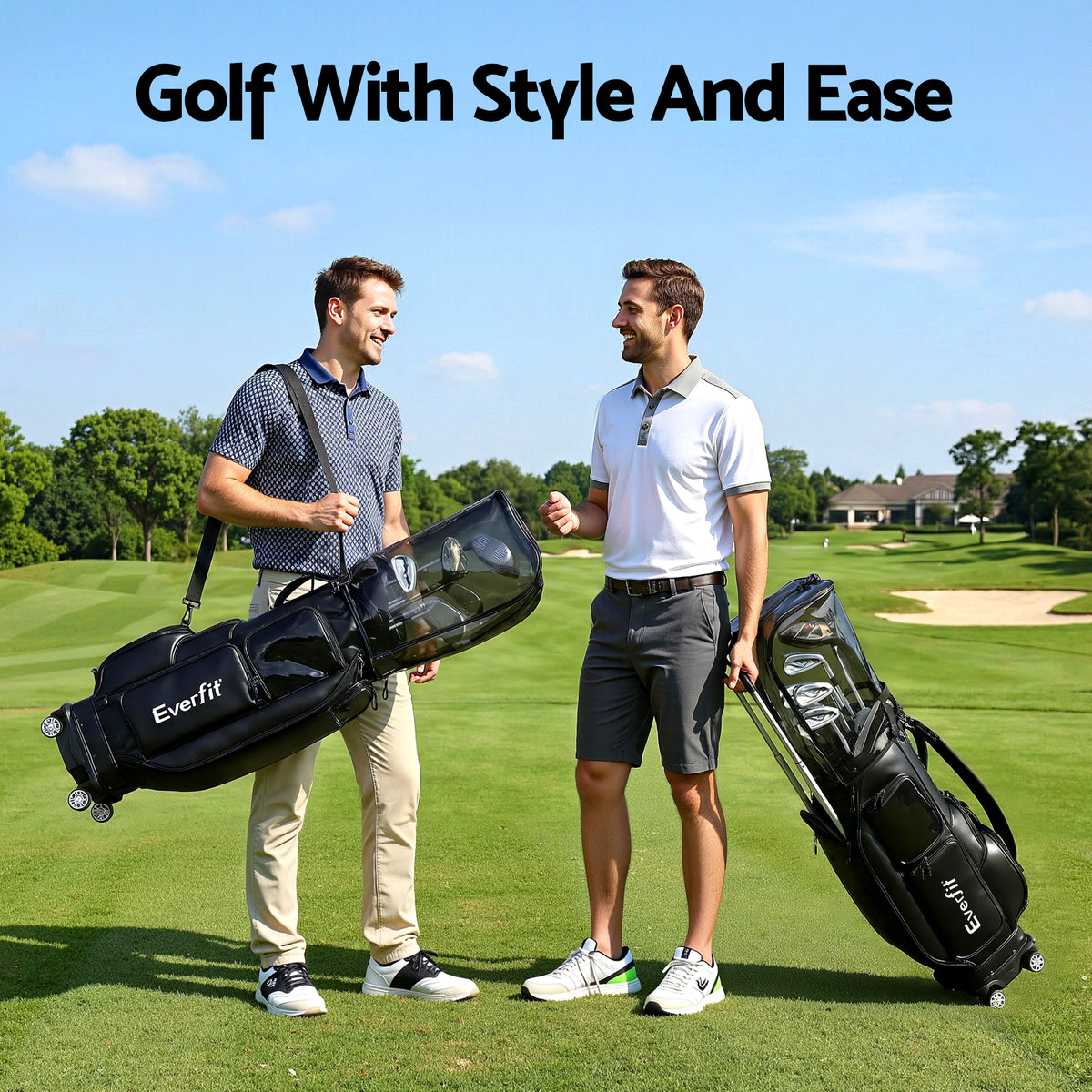 Everfit Golf Cart Bag Rolling Buggy Club Organiser Synthetic Leather Black