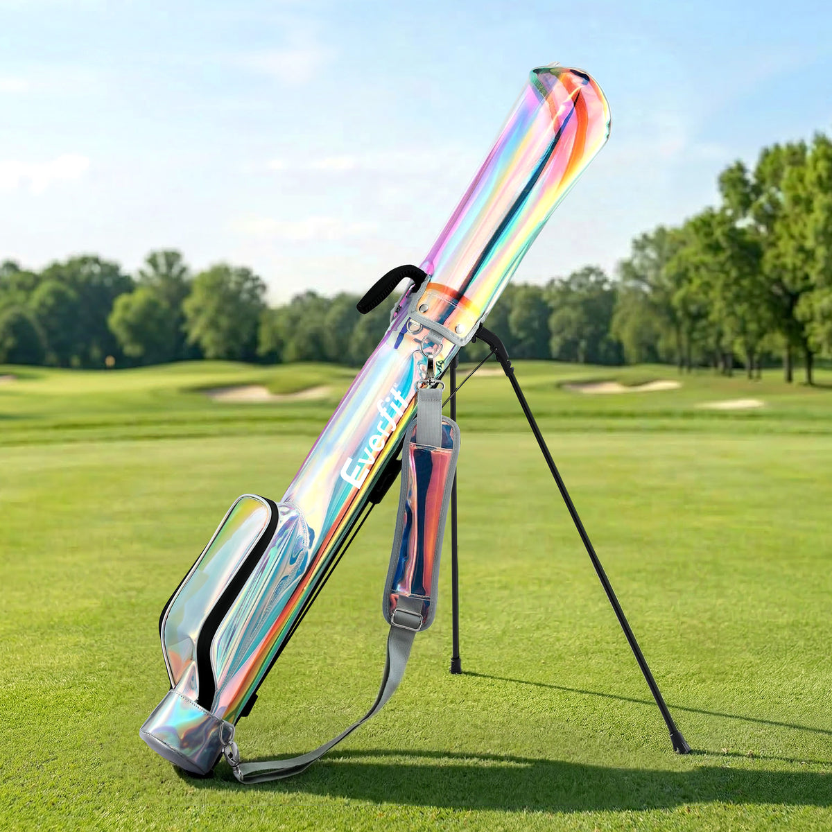 Everfit Golf Stand Bag 2-Way Divider Lightweight Carry Bag for 5-6 Clubs, Holographic