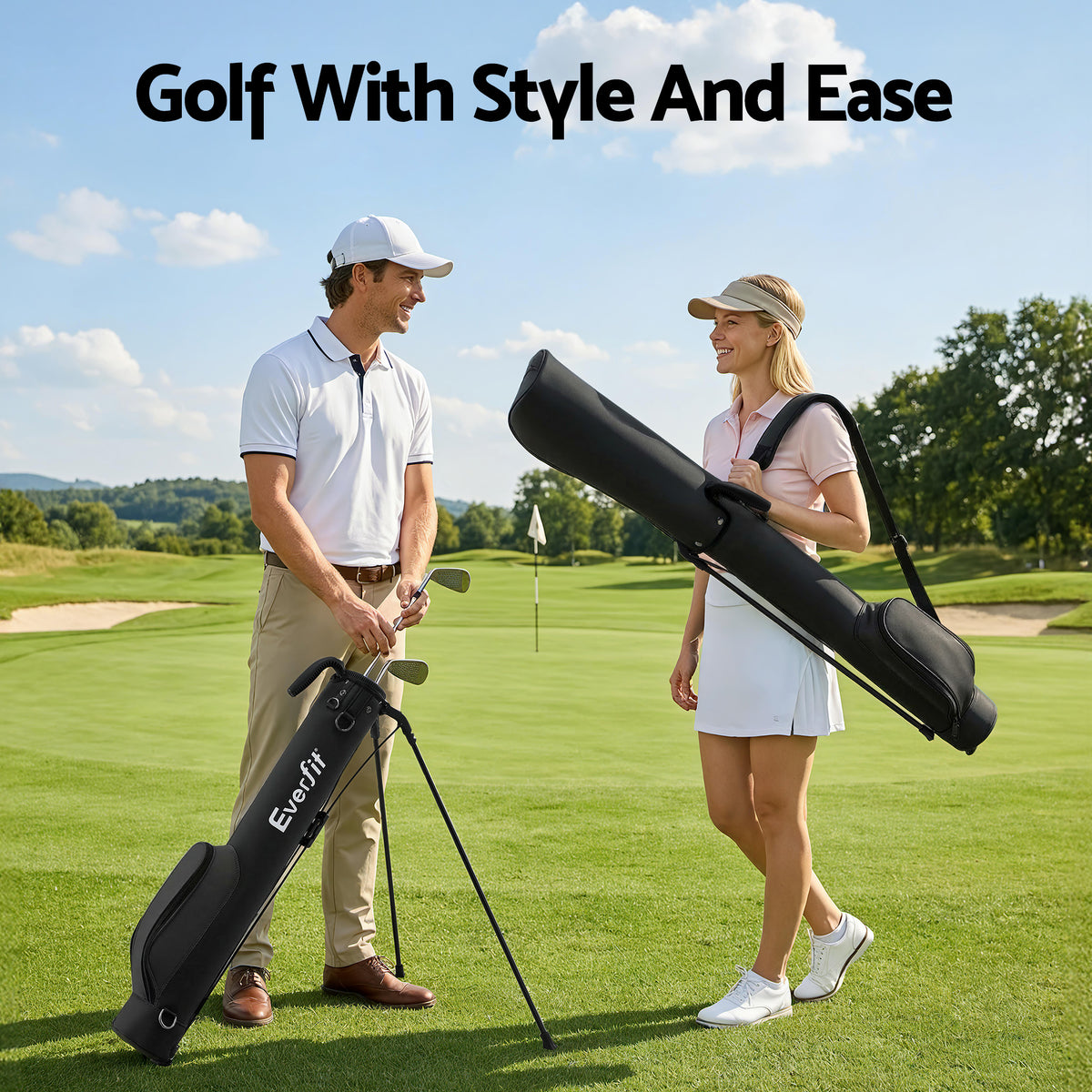 Everfit Golf Stand Bag 2-Way Divider Lightweight Carry Bag for 5-6 Clubs with Insulated Pocket Black