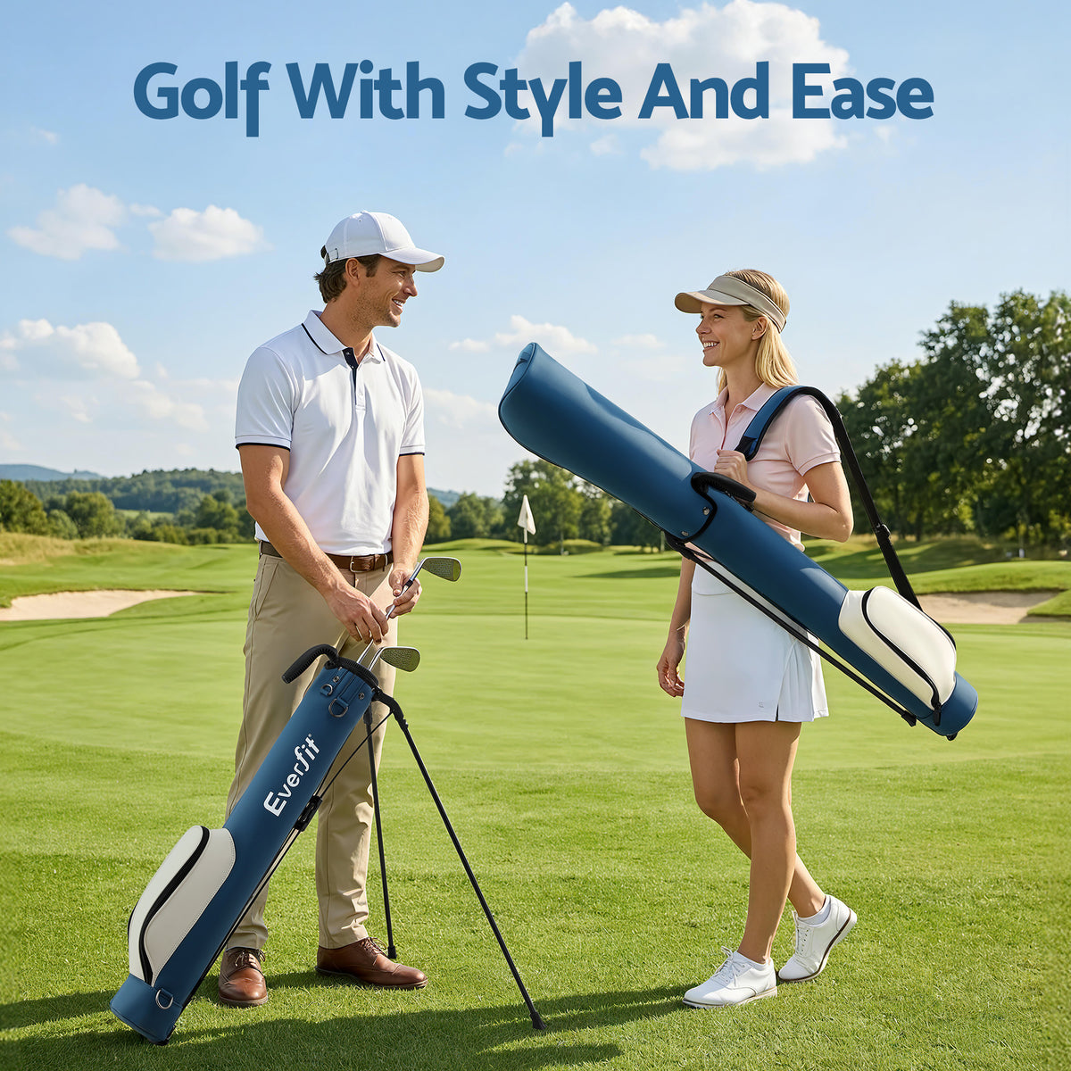 Everfit Golf Stand Bag Lightweight Sunday Pitch And Putt Bag Blue