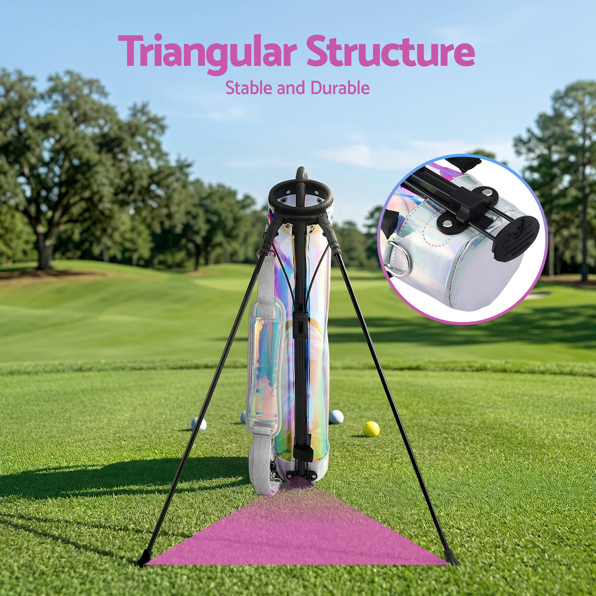 Everfit Golf Stand Bag 2-Way Divider Lightweight Carry Bag for 5-6 Clubs, Holographic