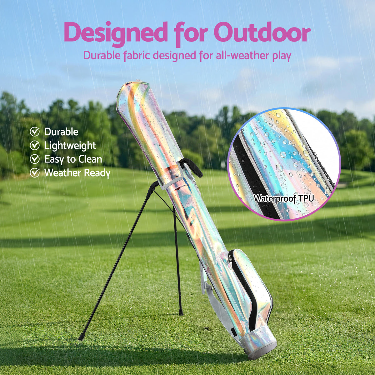 Everfit Golf Stand Bag 2-Way Divider Lightweight Carry Bag for 5-6 Clubs, Holographic