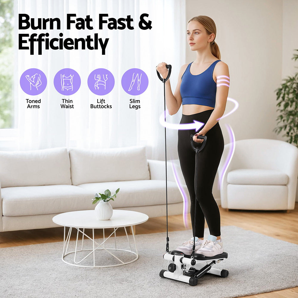 Everfit Mini Stepper with Resistance Rope Aerobic for Exercise Compact Home Workout White