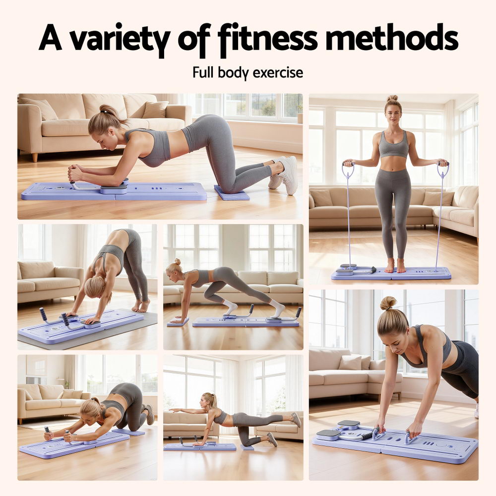 Everfit Pilates Board Foldable Reformer Multi Functional Exercise Trainer Purple