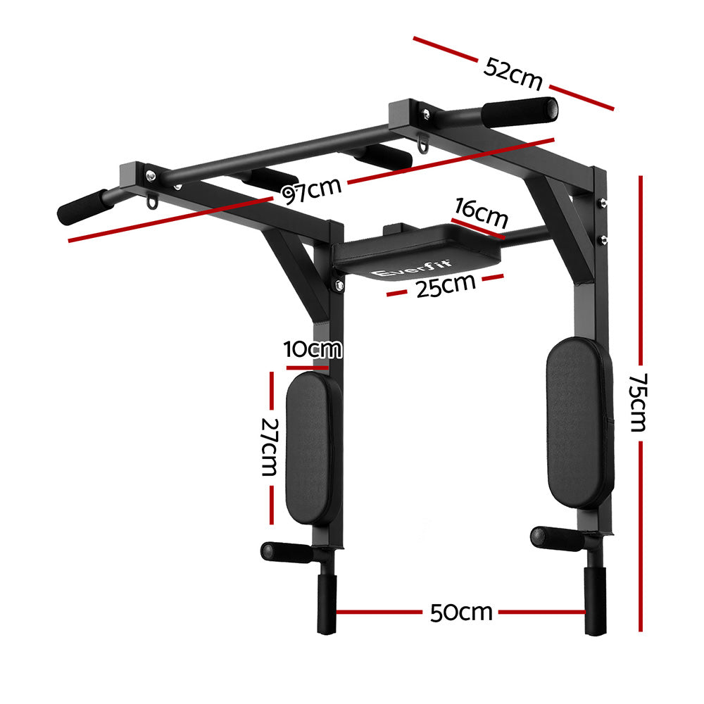 Everfit Pull Up Bar Dip Station Multi Gym 150kg Home Power Station Black Red