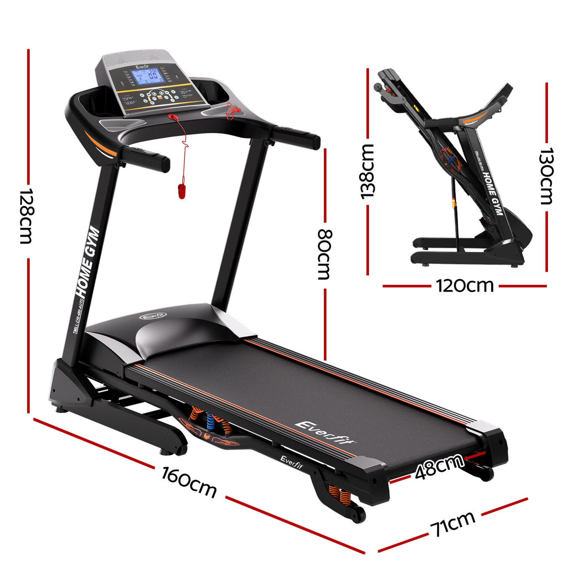 Everfit Treadmill Electric Auto Incline Home Gym Fitness Exercise Machine 480mm
