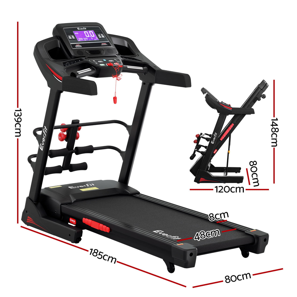 Everfit Treadmill Electric Home Gym Fitness Exercise Machine w/ Sit Up Bar 480mm