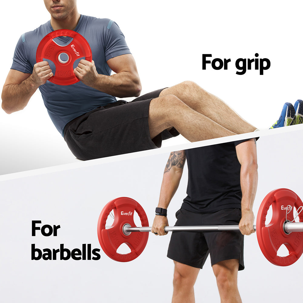 Everfit Weight Plates Olympic 15kg Dumbbell Barbell Plate Weight Lifting Home Gym Red