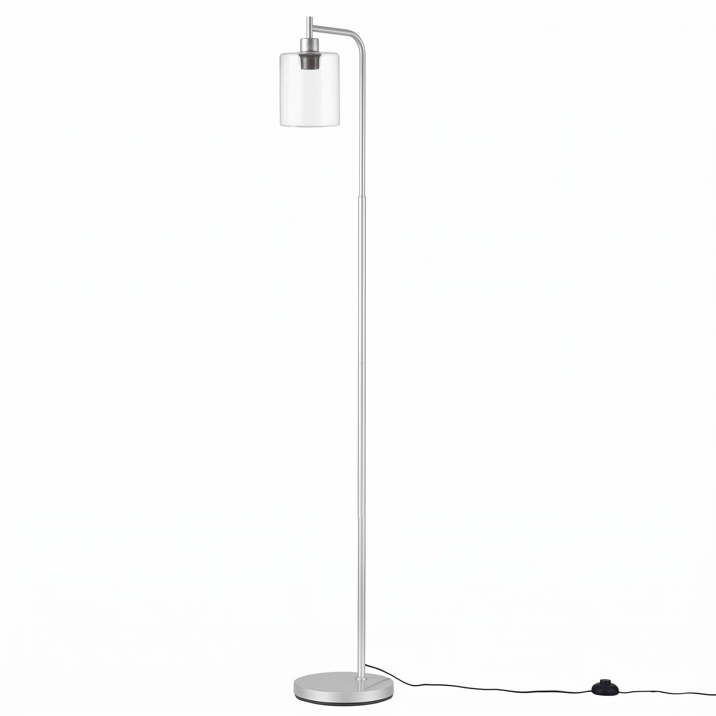 Artiss Floor Lamp Modern Industrial Standing Light with Clear Glass Shade, Silver Metal Tall Lamp for Living Room, Bedroom & Office, Anti-Tipping Weighted Base & Foot Switch (Bulb Not Included)