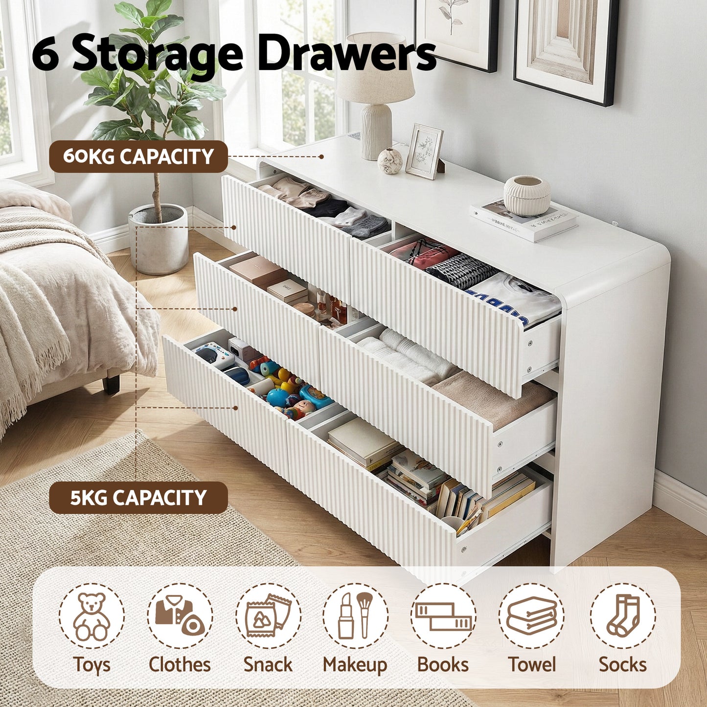 Artiss 6 Chest of Drawers Dresser Cabinet Beige