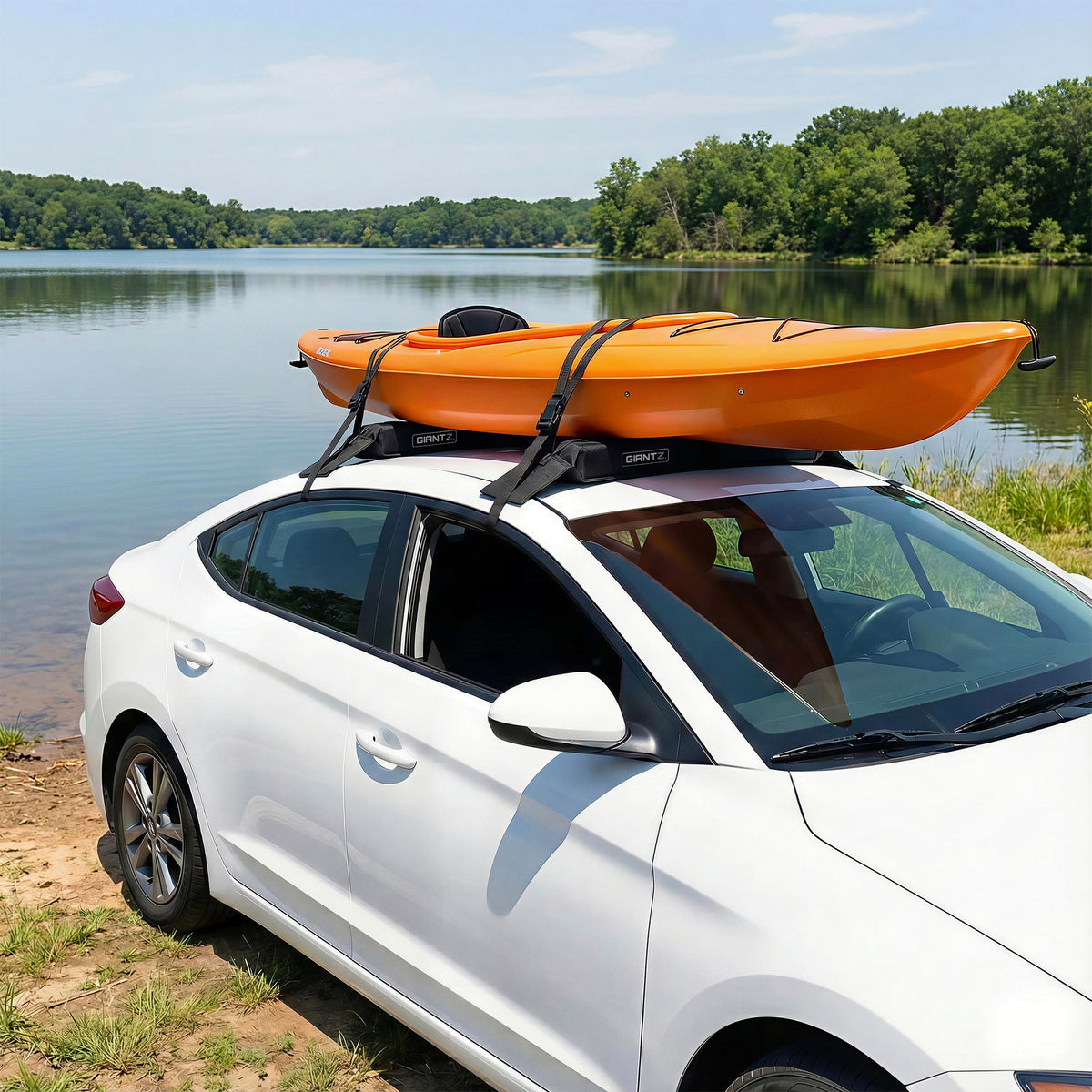 GIANTZ Kayak Roof Rack for Car, Universal Soft Roof Rack Pads for Surfboard SUP Canoe, Roof Bars for SUV Sedan without Side Rails, Portable Cross Bars with 4.5m Tie Down Straps & Ropes, 80kg Capacity
