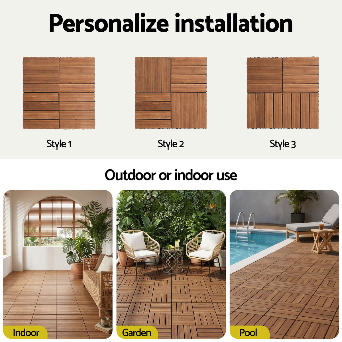 Gardeon 10PCS Wood Deck Tiles 30x30cm Interlocking Floor Tiles for Patio Balcony Garden