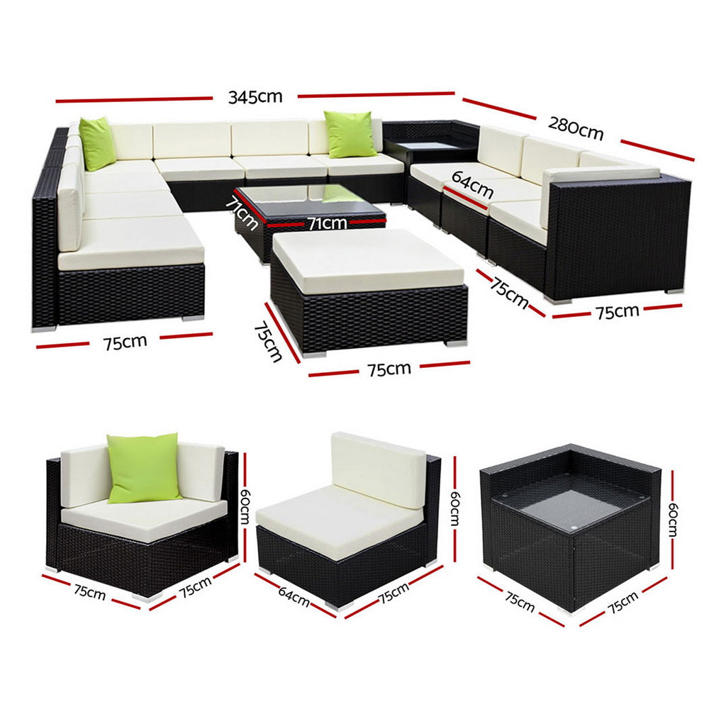 Gardeon 13-Piece Outdoor Sofa Set Wicker Couch Lounge Setting Cover