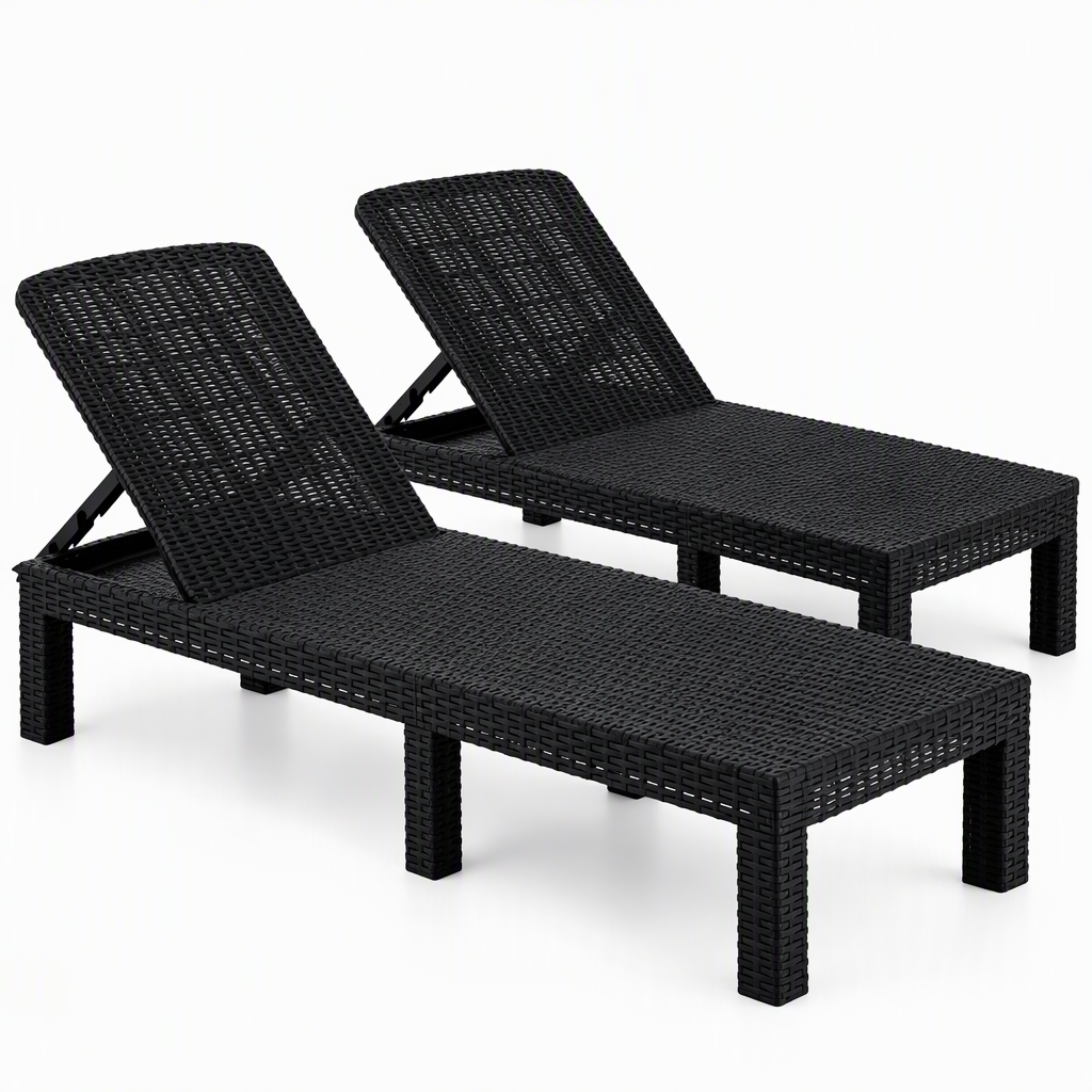 Gardeon 2X Foldable Sun Lounges Outdoor Recliner Patio Beach Chair Rattan Black