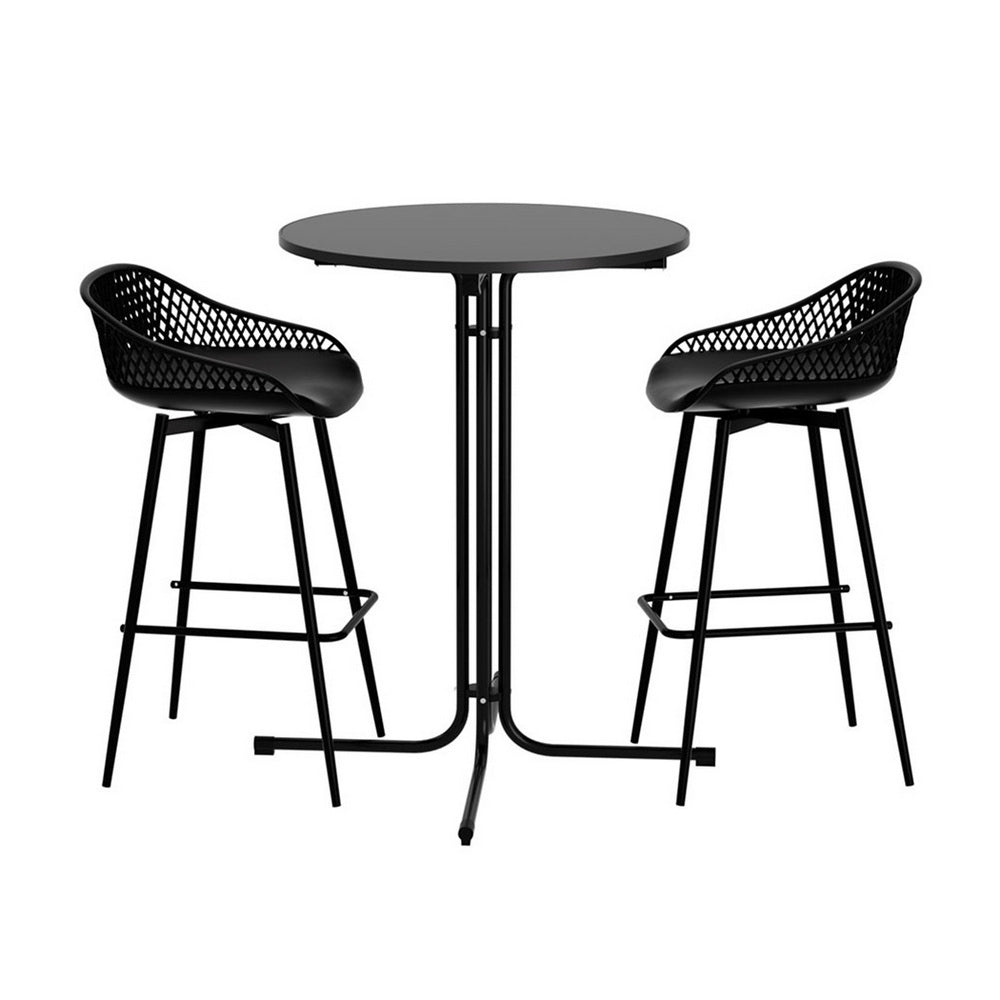 Gardeon 3PC Outdoor Bar Set Stools Dining Chairs Table Patio Furniture Bistro Set Black