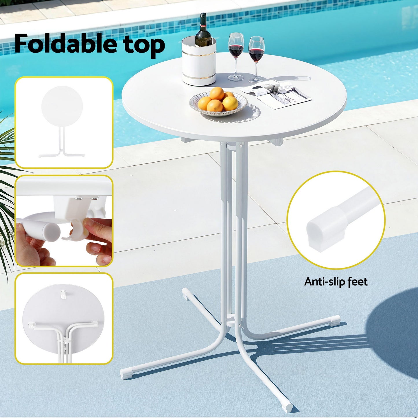 Gardeon 3PC Outdoor Bar Set Stools Dining Chairs Table Patio Furniture Bistro Set Steel White