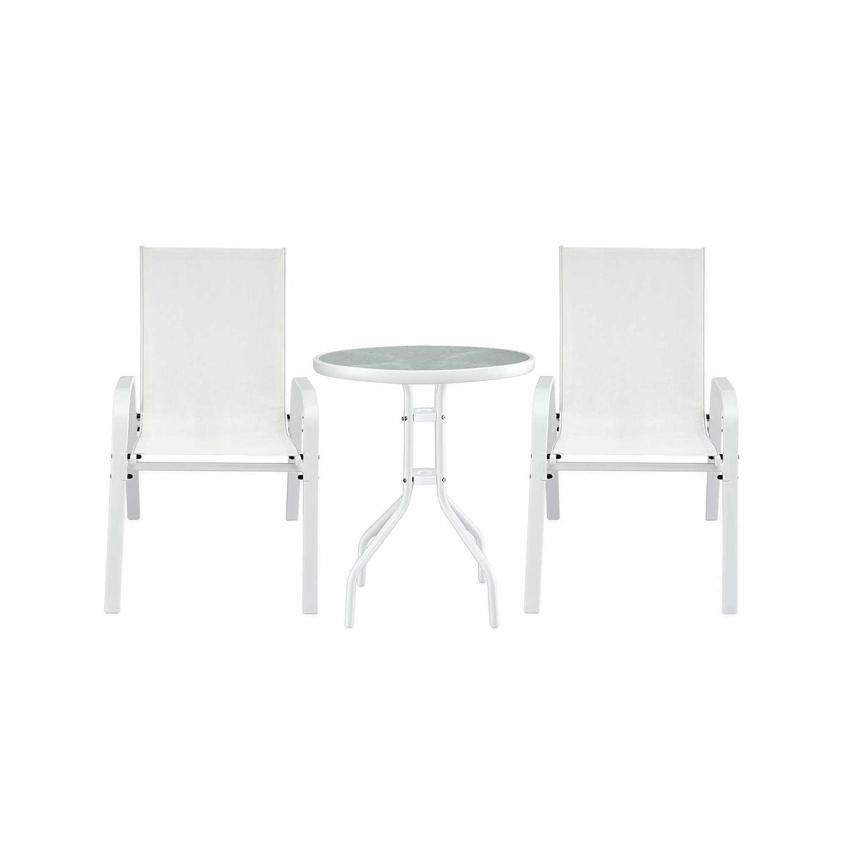 Gardeon 3PC Outdoor Bistro Set Table and Chairs Stackable Patio Furniture White