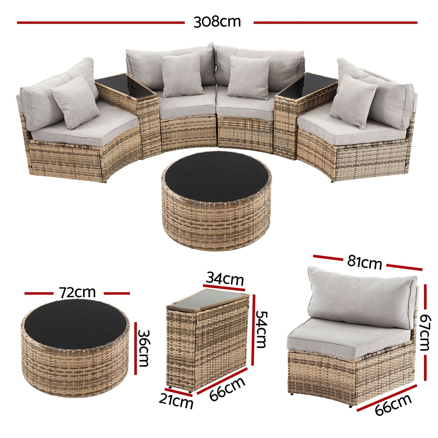 Gardeon 4 Seater Outdoor Sofa Set 7PCS Table Chair Brown Rattan Patio Furniture