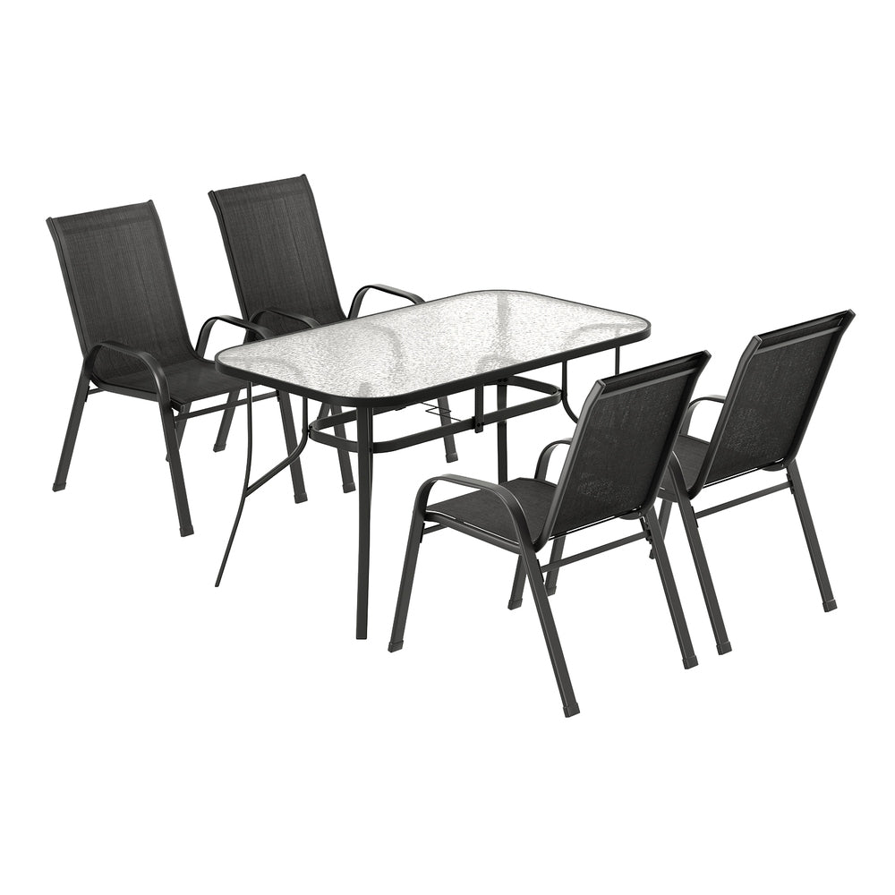 Gardeon 5PC Outdoor Dining Set Table and Chairs Patio Furniture Bistro Set Garden Black
